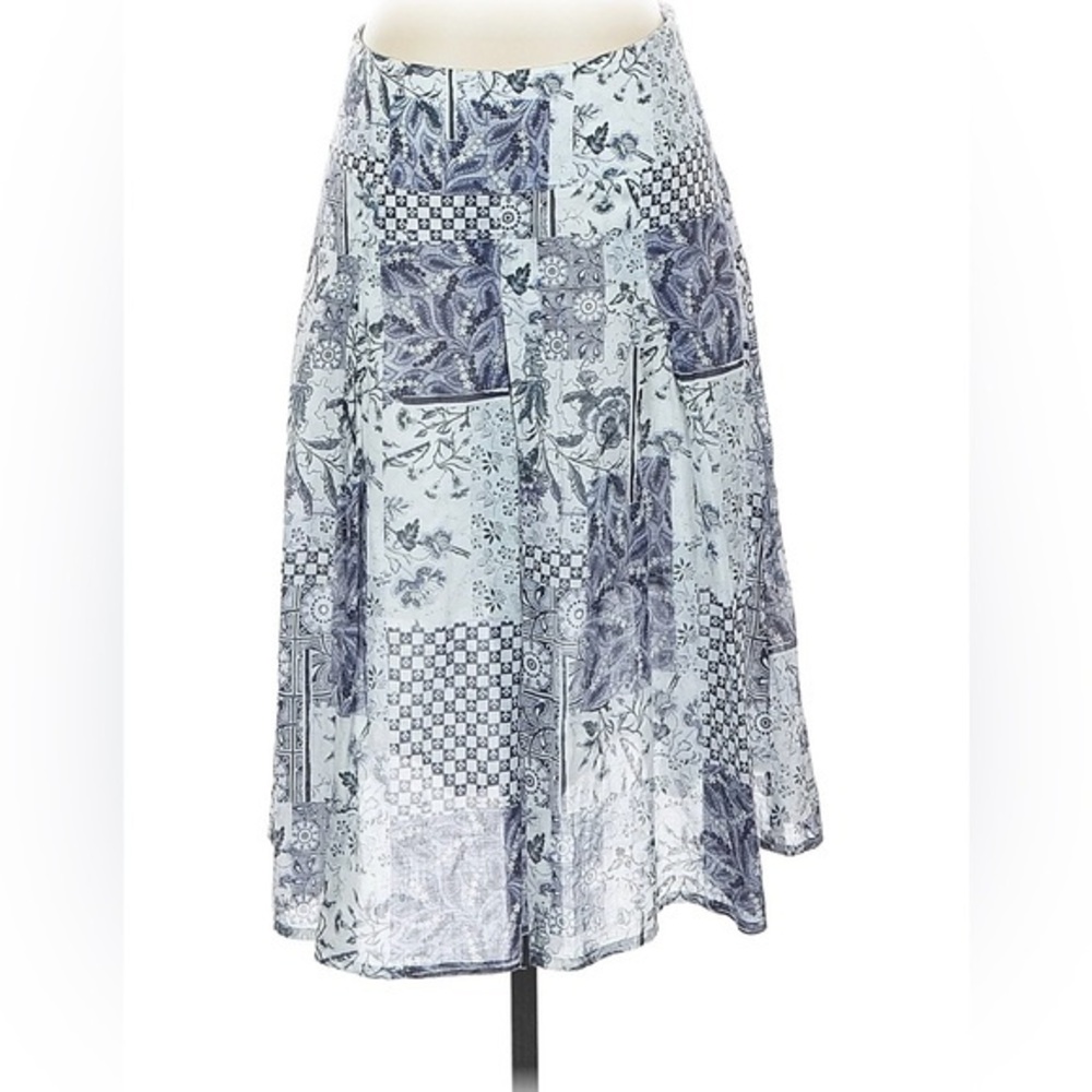 Grüne Erde Organic Cotton Patchwork Midi Skirt Blue White Medium
